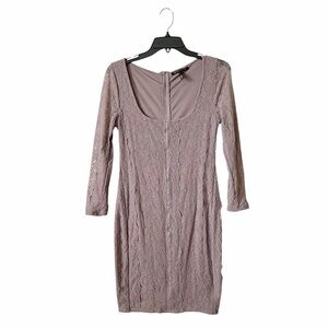 Victoria's Secret Bodycon Lace Dress Womens Size S Dusty Rose Long Sleeve Sheath